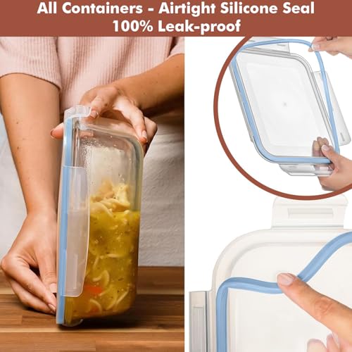 Razab 4 PC 1860ml / 63 Oz / 8 Cups Large Glass Food Storage Containers with Lids - Glass Meal Prep Containers for Roasting & Storing Leftover, Lunch Container with Lids, Microwave & Oven Safe - color: Light Blue