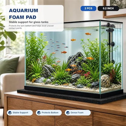 2 PCS Aquarium Foam Pad, 15 x 30 in, 5mm Fish Tank Leveling Mat | Neoprene Foam, Easy to Cut, Cushion Support for Glass, Rimless, Planted and Turtle Aquariums