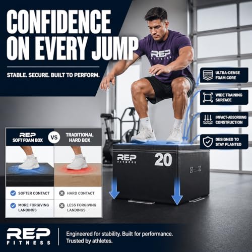 REP Fitness Stackable Soft Foam Plyo Box Set, Adjustable Plyometric Jump Box for Home Gym Workouts, Plyometric Jumping Platform for Exercise, Step Training, HIIT & CrossFit - style: 4", 20" and 24"