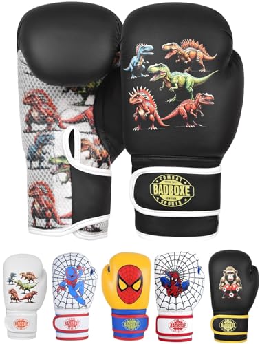 Kids Boxing Gloves 6oz | Boxing Gloves for Kickboxing Muay Thai MMA | Bag Gloves for Punching Bag - color: Dinosaur Black