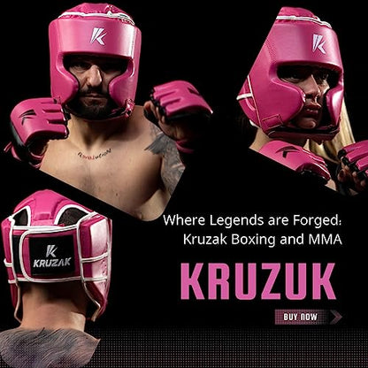 Kruzak Unisex Boxing Headgears - MMA Training, Adjustable Padded, Kara,Muay Thai Headgear, Kickboxing, Sparring, Martial Arts, Karate, Taekwondo MMA Body Equipment - color: Pink, size: Large-X-Large