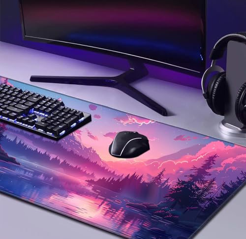 Sunset Mountain Landscape Extended Mouse Pad Game Office Sewing Table Mat | The Surface Of The Mouse Pad Is Designed With Fiber Woven Material, And The Base Is Made Of Natural Anti Slip Rubber. - color: Mountain Scenery