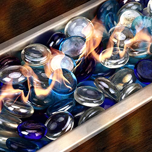 OnlyFire Fire Pit Glass Rocks 10 lbs, High Luster Fire Glass Beads 1/2 Inch, Tempered Glass Marbles for Propane/Natural Gas Fire Pit, Fireplace, Multicolor & Blends Available - color: Cobalt Blue++Crystal Ice+Caribbean Blue