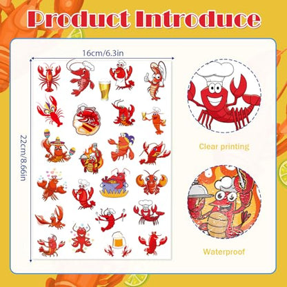 8 Sheets 200+ Crawfish Boil Temporary Tattoos Summer Seafood Lobster Crayfish Shrimp Tattoos Stickers Support Crayfish Boil Theme Birthday Party Favors Gifts Rewards Supplies - color: Crawfish Boil