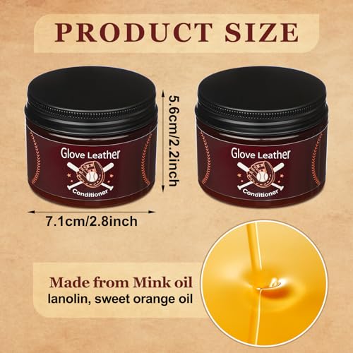 2 Pack Baseball Glove Leather Conditioner 4.7 oz Glove Conditioner Care Cream Mink Oil for Baseball Gloves, Softball Gloves, and Other Leather Sports Equipment