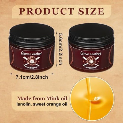 2 Pack Baseball Glove Leather Conditioner 4.7 oz Glove Conditioner Care Cream Mink Oil for Baseball Gloves, Softball Gloves, and Other Leather Sports Equipment