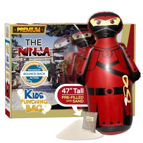 INFLATABLE DUDES Kids Punching Bag- Bop Bag | Sand-Base - color: Red Samurai Standard Ninja | Pre-filled with Sand, size: 47"