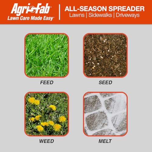 Agri-Fab Pull Behind Broadcast Spreader for Seed, Fertilizer, Salt and Ice Melt, 130 lb Hopper Capacity with Universal Hitch and 12 Ft Spread Width