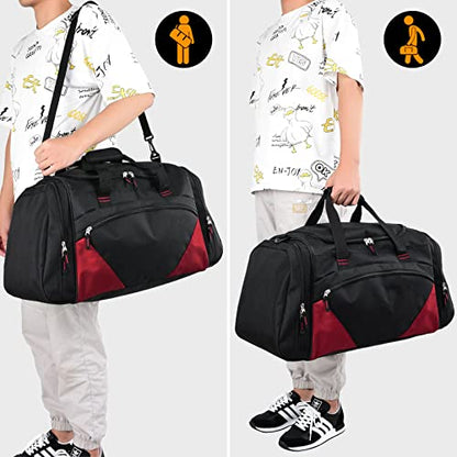 Mens Gym Bag, 55L Large Sports Duffle Bags, Workout Bags Lightweight - color: Black Red