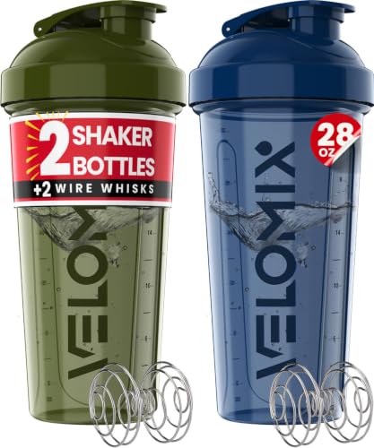 VELOMIX 2 Pack 28oz Protein Shaker Bottle for Protein Mixes, Blue/Green - color: A2) Blue / Green