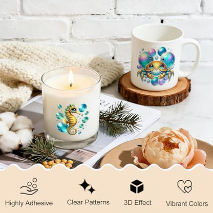 UV DTF Cup Wrap Transfer Stickers for Tumblers and Glasses, 2 Sheets Sea Animals Rub On Decals for Cups, Mugs, Water Bottles - style: Sea Animals