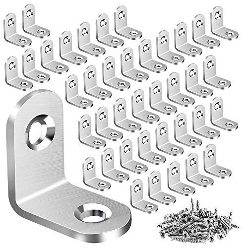 40PCS L Bracket Corner Brace, Stainless Steel L Brackets for Shelves, Metal Corner Bracket, Small Right Angle Brackets for Wood Furniture Chair Drawer Cabinet with 80PCS Screws (0.79 x 0.79 inch) - color: Silver, size: 20 mm