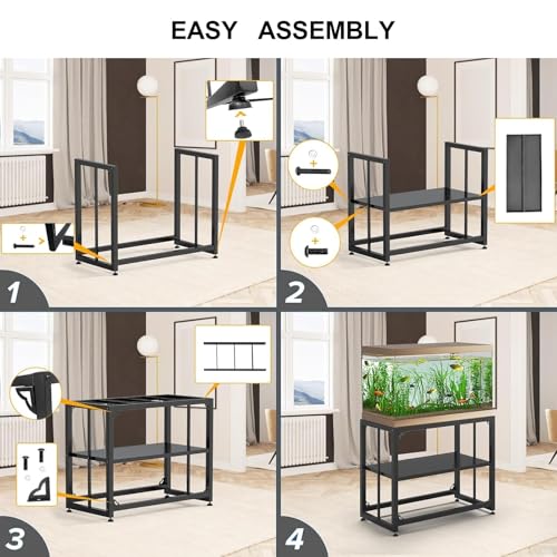 Fish Tank Stand 40 Gallon, Metal Aquarium Stand with Adjustable Shelves, 660 lbs Top Load Capacity, Floor-Protecting Rubber Pads