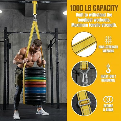 Heavy Duty Boxing Bag Hanger Strap Mount - Yellow, Supports Up to 1000lbs, Adjustable Length 40-80in, Reduces Noise, Ideal for Boxing, Muay Thai, MMA, Adults & Youth