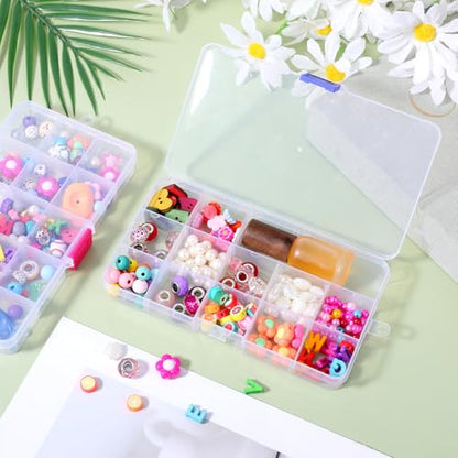 2Pcs Bead Organizer Box, Mini Clear Plastic Storage Box with Removable Divider for Beads Jewelry Rhinestone Small Parts Hair Stuff Accessory DIY Supply (15 Grids)