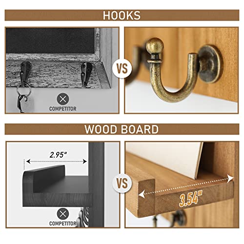 Rebee Vision Key Holder Wall Mount with Shelf for Living Room, Light Brown - color: Light Brown, size: 10 inches