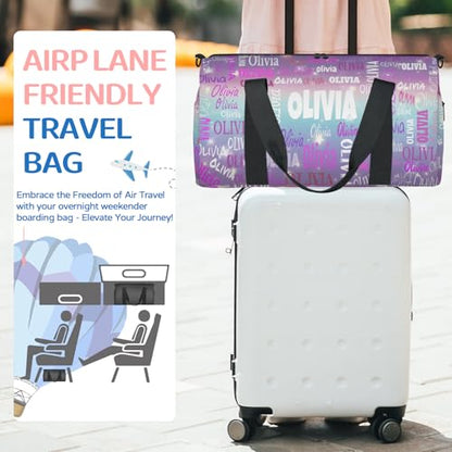 Custom Dance Bag with Name for Travel, Purple Blue Galaxy Background - color: Purple Blue