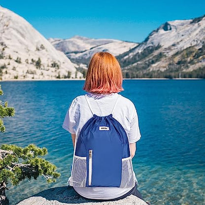 WANDF Drawstring Backpack, Gym Sackpack for Sports - color: Navy Blue