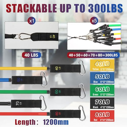 WIKDAY Resistance Bands with Handles for Exercise,beginners - color: 300LBS COLOR