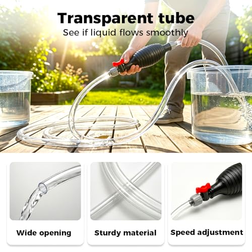 Multifunctional Liquid Siphon Pump with Self-contained Valve, 2026 New Hand Fuel Transfer Pump, Large Diameter Manual Fluid Extractor for Gasoline, Fuel, Diesel, Water, Fish Tank (With 1.5M Hose)