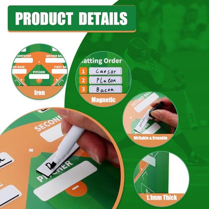 AOLEBA Baseball Lineup Board for Dugout,Dry Erase Magnetic Metal Baseball Clipboard for Coaches - style: Horizontal - Green