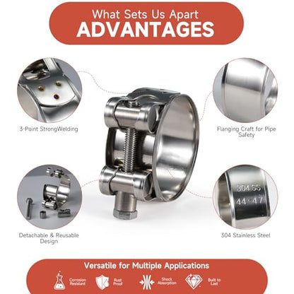 AKIHISA T-Bolt Hose Clamp,Adjustable Working Range 2.05" to 2.17"(52-55mm),304 Stainless Steel Hose Clamps Turbo Intake Clamp for Automotive, Turbo Tubes, Intercooler Pipes(2 Pack) - size: 52-55mm 2pack