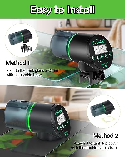 Automatic Fish Feeder - Rechargeable Timer Fish Feeder with USB Charger Cable, Fish Food Dispenser for Aquarium or Fish Tank - color: Black