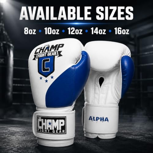 Amber Fight Gear Alpha Series PU Boxing Gloves Pair - color: Blue/White, size: 10oz
