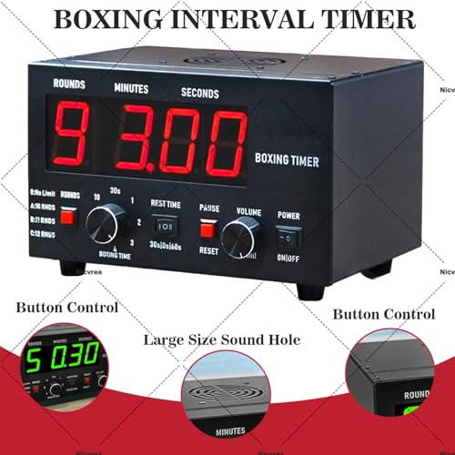 Classic Boxing Interval Timer, Professional Gymnastics Timer with LED Display, 1-12 Challenge Rounds and Adjustable Buzzer, Interval Timer for Workout, Gym Timer, Boxing Equipment Red - color: Red