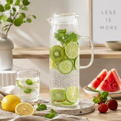 Glass Pitcher with Lid Glass Water Carafe with Handle, Fridge Water Jug Cold or Hot Beverages, Iced Tea, Milk, Juice 1500ml/51oz - color: Clear-pitcher