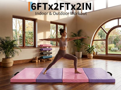Garvee Gymnastics Mat, 6.2Ft 2-Inch Thick 4-Fold | Exercise Floor Mat for Home Gym, Portable Yoga Mat for Pilates, Aerobics, Martial Arts & Training - size: 6x2Ftx2"