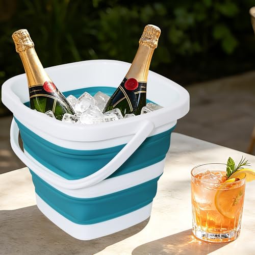 Collapsible Bucket, 1.32 Gallon 5L Small Mop Bucket for Cleaning, Car Washing, Portable Tub for Camping, RV, Beach, Sand, Fishing, Garden, Space Saving Plastic Water Basin Ice Buckets