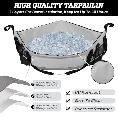 Insulated Fish Cooler Kill Bag with Flat Bottom-25x17.5 40x16 60x20Inches Waterproof Fishing tackle Kill Cooler Bag - color: Light Grey-60x20x10
