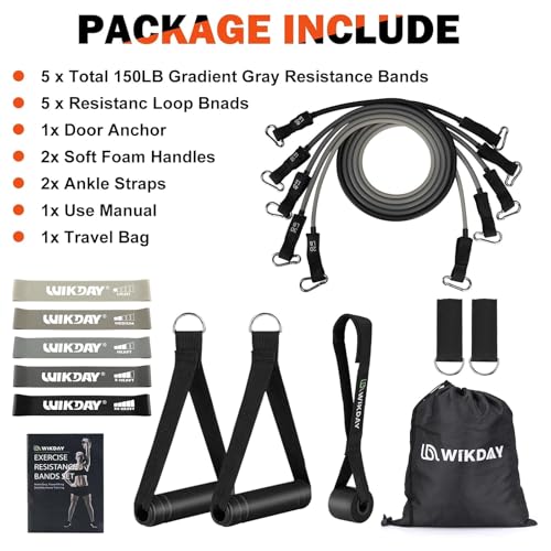 WIKDAY Resistance Bands with Handles for Exercise,beginners - color: 150LBS GRAYR-GRAY LOOP