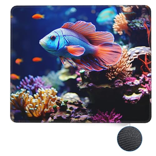 Mouse Pad with Stitched Edge Comfortable Mouse Mat with Non-Slip Rubber Base Gaming Mousepads Coral Reef Fish Aquarium Washable Mouse Pads for Computers Office Laptop 7 x 8.6 in