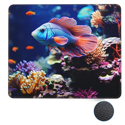 Mouse Pad with Stitched Edge Comfortable Mouse Mat with Non-Slip Rubber Base Gaming Mousepads Coral Reef Fish Aquarium Washable Mouse Pads for Computers Office Laptop 7 x 8.6 in