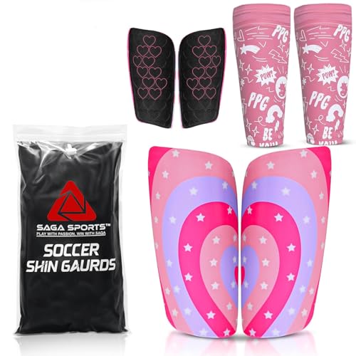 Kids Soccer Shin Guards with Shin Gaurd Sleeves 3-10+ Yrs - color: PPG - Pink, size: Medium [9 - 10 Yrs]