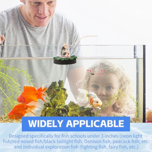 Resin Fisherman Aquarium Decor with Realistic Mini Fishing Rod, Sitting Fishing Figurines Floating Fish Tank Decorations, Fun Fish Feeder Aquarium Ornaments(Style 2)