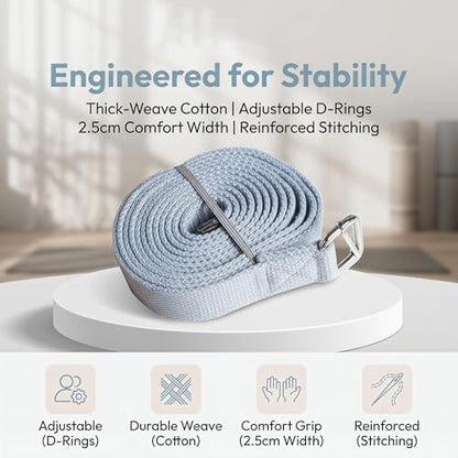 Professional Cotton Yoga Strap (2.5cm Width) – Thickened Non-Slip Stretching Belt for Yoga, Pilates, Rehab & Flexibility Training