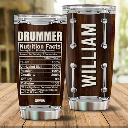 Personalized Drummer Gifts For Men Women Coffee Cup Travel Mug Water Bottle Tumbler Gift for Music Lovers Drum Players Daughter Son Christmas Birthday 20oz Stainless Steel Insulated with Lid - color: DRUM