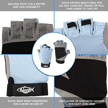 Palmyth UV Fishing Gloves Sun Protection Fingerless Kayaking Glove Men Women UPF 50+ SPF for Sailing, Hiking, Paddling, Canoeing, Rowing, Driving - color: Light Gray, size: Large