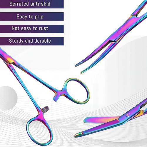 BBTO Hemostat Curved and Straight Hemostat Forceps Piercing Pliers Forceps, Stainless Steel Straight and Curved Pliers, Fishing Tweezer(Colorful,3 Pcs)