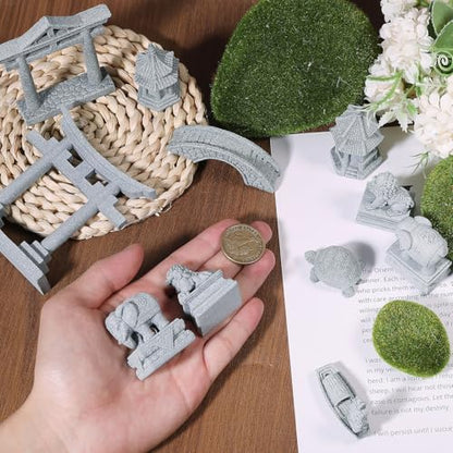 11Pcs Mini Zen Garden Accessories Miniature Fairy Garden Decoration Set Bridge Torii Gate Foo Dogs Sandstone Sculptures Statues for Fish Tank Patio Micro Terrarium Bonsai
