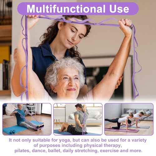 Guirnd 2 PCS Yoga Strap, Non-Elastic Stretching Strap for Women & Men, Stretch Bands for Exercise with 10 Loops for Pilates, Gymnastics, Dance, Exercise