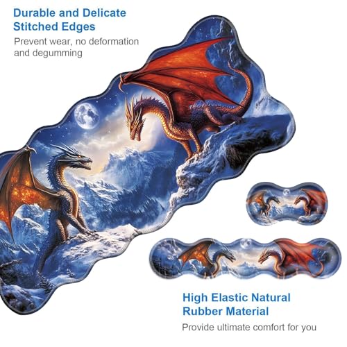 Large Gaming Mouse Pad, Keyboard Wrist Rest Pad & Wrist Support Mousepad Set, Stitched Edge, Extended, Non-Slip Base, Memory Foam Desk Mat for Office, Home,Cool Dragon - color: Cool Dragon