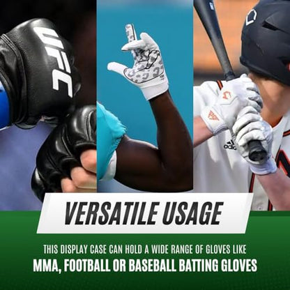 Deluxe Double MMA Glove Display Case | Fight Glove Display Case with Sturdy Base & Stand | Crystal Clear Acrylic UV Protection | Ideal for Football or Baseball Batting Gloves