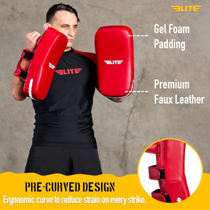 Elite Sports Pre-Curved Muay Thai Kickboxing Training Pad for Kickboxing,MMA,Taekwondo,Karate. Ideal for Punches,Knees, and Kicks in Martial Arts Training (ONE PAD ONLY) - color: Solid Red