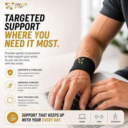 CopperJoint Compression Wrist Sleeve – Copper Hand Brace, Copper Wrist Compression Sleeve, Weight Lifting Wrist Support Brace, Hand Support for Sore Muscles, Yoga, Bowling, Sports - 1 Pair Large | Moisture-Wicking Fabric, Breathable Fit, Odor Control, Wei