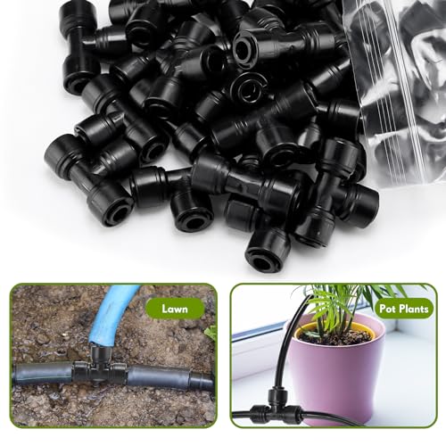 30 Pcs 1/4" Drip Irrigation Tee Connectors for Tube Quick Connect Parts Fittings for 1/4 Inch(6.35mm) Tubing or Sprinkler(Pom,Tee Connector,Black) - size: Black, style: Tee Connector