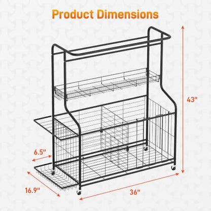 Sports Equipment Organizer Heavy Duty Rolling Garage Storage Rack